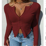 T-shirt Spring Autumn Clothes Ribbed Knitted Long Sleeve Crop Tops Zipper Design Tee Sexy Female Slim Black White