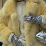 Solid Collar Faux Fur Coat-Outfit