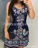 New Green Butterfly Printed A-Shaped Suspender Dress Is Available For Women.-Outfit