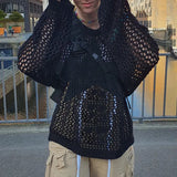 Hollow Out Star Crochet Knit Top-Outfit