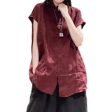 Fongt Linen Short-Sleeved Shirt Women's Summer Loose Thin Leisure Medium Long Thin Cotton Cardigan Top