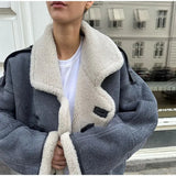 Denim Sherpa Turn Down Jacket-Outfit