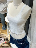 Women Fashion Soft Cotton White Bow Ornament Tanks 2023 Summer Vintage O Neck Lace Edge Sleeveless Female Chic Tops-Outfit