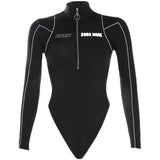 Fongt Wind Line Feeling Hot Girl Tight Zipper Splicing High Collar Long Sleeve Onesie 2024 Early Autumn Women's