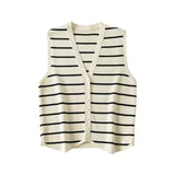 Fongt Women's Clothing Explosion V-Neck Sleeveless Striped Knitted Vest Women's Fashion