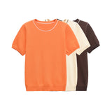 Fongt Homemade New Women's Classic Bingbian Short-Sleeved Knitted Knitting Top 3390008