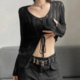 Grunge Sheer Lace Up Knitted