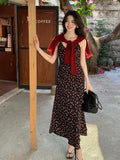 Fongt Xixi 2025 Spring New Retro High-Rise Sling Dress Print Pure Desire Holiday Dress Women 88201