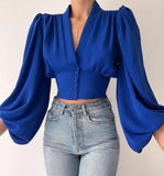 Keyhole Halter Long-sleeved Blouse Elegant High Collar Ruffled Solid Shirt Streetwear Ladies Casual Top 2022 New