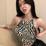 Stripe Backless Top Summer American Style Women's Camisole Short-Outfit