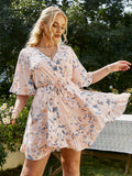flare sleeve plus size print summer mini