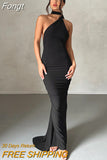 Backless Sexy Maxi Dresses for Women 2023 Diagonal Collar Pleated Bandage Dress Elegant Party Evening Bodycon Dress