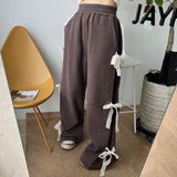 Side Lace Bow Tie Baggy Sweatpants-Outfit