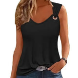 Fongt Summer Fashion Sexy Simple Metal Button V-Neck Sleeveless Women's Solid Color Sweet