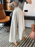 Fongt High-Rise Water Wash Cotton Casual Suit Pants Women's Summer Thin Loose Straight Broad Leg Pants Feel Nine-Point Pants