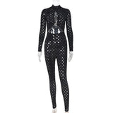 Sexy Hollow Out See Through Long Sleeve Jumpsuits Women Hole Grunge Skinny One Piece Rompers 2021 Fall Harajuku