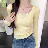 Sugar Fruit Color Knit Blouse Women's 2024 Spring And Autumn New Macaron Slim Long-Sleeved T-Shirt Bottom