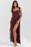 Fongt Summer New French Slings Wood Ear Design Picties Open Fork Dress Dress Woman