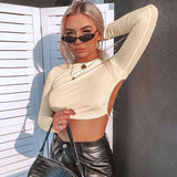 Fongt Collar Long Sleeve Big Back Sexy Top Female Spring New Slim Strap Bottom Shirt-Outfit