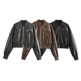 Fongt Women's Clothing Explosion Three-Color Retro Zipper Jacket