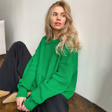 Elegant Knitted Women Sweater Pullover Autumn Green Crew Neck Long Sleeve Female Sweaters Fashion Solid Simple Lady