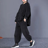 Casual Fashion Corduroy Sets Women Autumn Winter Clothes Loose Large Size Retro Big Pocket Pullover Trousers 2 Piece