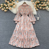 Fongt Autumn Vintage Chic Gentle Wind Broken Flower Dress Women's Standing Collar Long Dress Yang Age Reduction French First Love Dress
