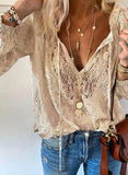 Casual Solid Color Loose Pullover Elegant Regular Sleeve Graceful Commuter Lace