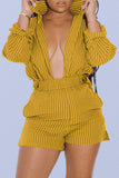 Collar Stripe Shirt Shorts Set 703-1-Outfit