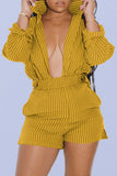 Collar Stripe Shirt Shorts Set 703-0-Outfit