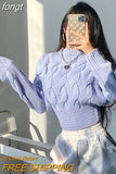 Women's Sweater Long Sleeve Top Pullover Slim O Neck Jumper 2023 Autumn Winter Clothes Streetwear Blue Female