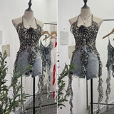 Special Price Sexy Hot Babes Hanging Backs Her Neck Short Leopard Sling Vest Flowers Lotus Leaves Floating Clothes