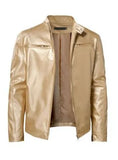 Fongt Business Gentleman Warm Zipper Open Shirt Pocket Decoration PU Leather Jacket Collar Collar Zipper Leather
