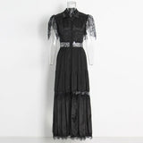 Elegance Dress Female Summer 2025 New High Sense Splicing Lace Side Embroidery Hollow Skirt