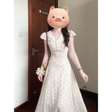 Fongt V-Neck Broken Floral Dress Women's Summer New Temperament High-End Holiday Style Closed Waist Thin A Word Long