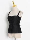 Solid Sexy Vests For Women Square Collar Sleeveless Sashes Straight Slim Camis Female Korean Summer Fashion