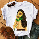 Women Sunflower Girl Printed T