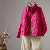 Autumn And Winter New Down Jacket Female Short Style Retro Standing Collar Warm To Show Thin Versatile Plate Deduction Age Fashion Coat-Outfit
