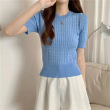 Fongt Version Of The Solid Color Short Sleeve Collar Collar Threaded Knitted Shirt Summer Sweater Bottom T-Shirt With Top