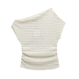Spring Knitted Slimming Blouse Solid Color Texture Trousers Set 5039346-Outfit