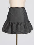Fongt 2025 Fashion New Striped Lotus Side Draw With Sexy Lace Design High-Rise Half-Dress