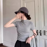 Fongt Collar Short-Sleeved T-Shirt Women's Summer 2024 New Bottom Shirt With Slim Short Student Pleated