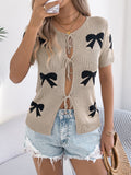 Spring And Summer Casual Sexy Bumpy Bow Tie With Knitted Sweater Holiday Cardigan Women's