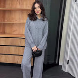 Fongt 2025 New Women's Languiled Collar Knitted Trousers Two-Set