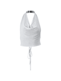 Metallic Silver Halter Cropped Tank Top-Outfit