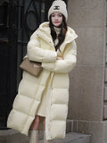Cold Resistant Long Length Hooded Down Jacket Female 2024 Winter New Fashion Armband And Thick White Duck Down Matching Coat-Outfit
