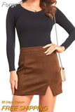 Women's Bag Hip Short Skirt High Waist Zipper Autumn Winter A-line Solid Color/Leopard Print