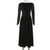 Black Velvet Cardigan Sleeve Strappy A-line Midi Dress-Outfit
