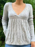Solid V Neck Crochet A Line Hem Sweater-Outfit