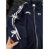 Blue Bow Stripe Zipper TrackJackets-Outfit